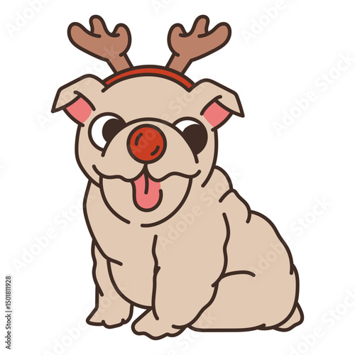Dog wearing a Santa hat and a red nose