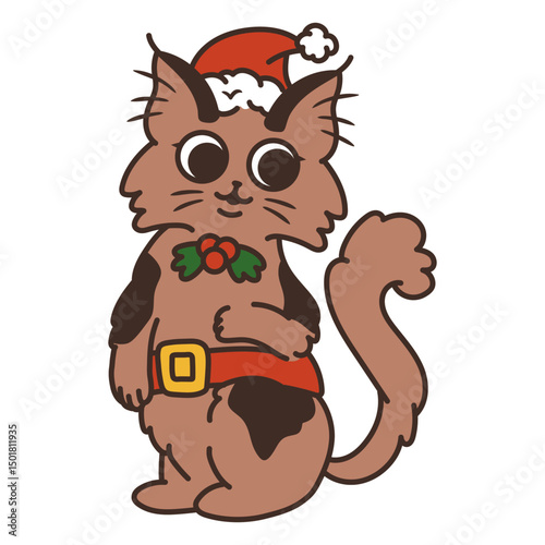 Cute cat wearing a santa hat and bell 