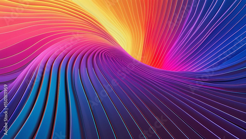 Radiant curved lines in blue, violet, red, and orange flow across a vibrant gradient background, spaced 1–3mm apart and 0.5mm thick, creating a dynamic, wave-like abstract pattern.