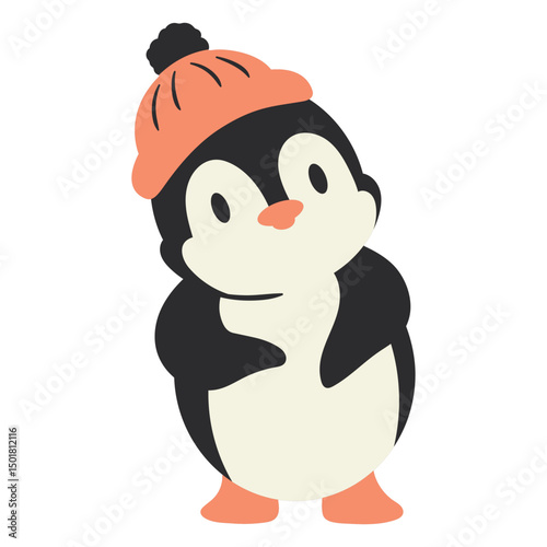 Cute penguin wearing an orange hat