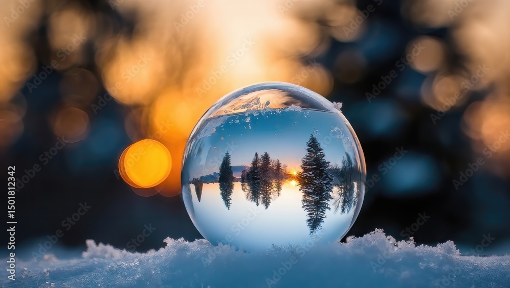 Winter landscape reflected in a crystal ball