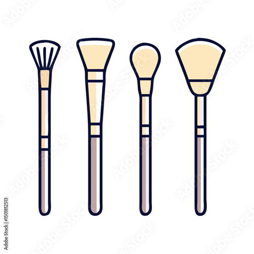 Full Face Cosmetic Brush Set..  glam tools skincare brush , White Background Makeup Brush Kit simple illustration
