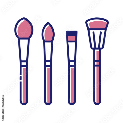 Full Face Cosmetic Brush Set..  glam tools skincare brush , White Background Makeup Brush Kit simple illustration