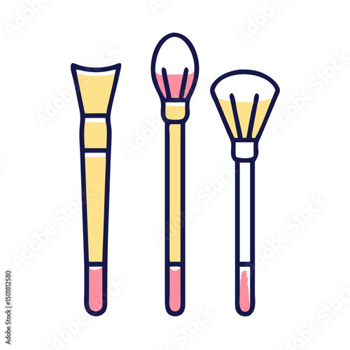 Full Face Cosmetic Brush Set..  glam tools skincare brush , White Background Makeup Brush Kit simple illustration