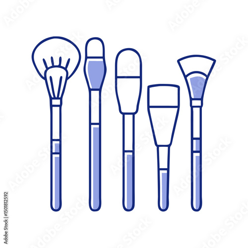 Full Face Cosmetic Brush Set..  glam tools skincare brush , White Background Makeup Brush Kit simple illustration