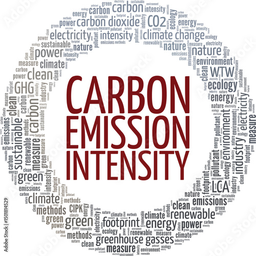 Carbon Emissions Intensity word cloud conceptual design isolated on white background.