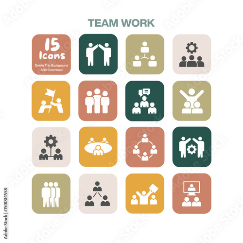A dynamic set of 15 flat design teamwork icons illustrating collaboration communication and synergy essential for business presentations and motivational content development