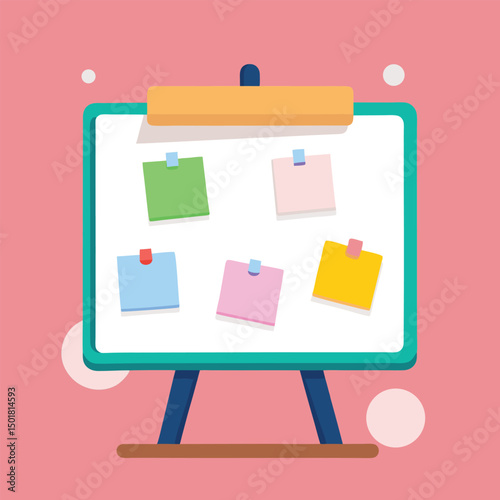 Bulletin board with colorful notes flat vector illustration pink background