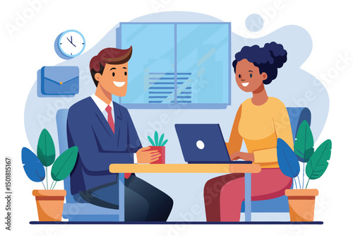 Business meeting vector illustration two people in office discussing project