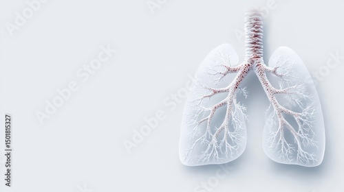 Anatomical display of human lungs with detailed bronchial tree and alveoli structure on neutral background