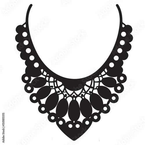 simple necklace silhouette vector art illustration, black and white pearl necklace