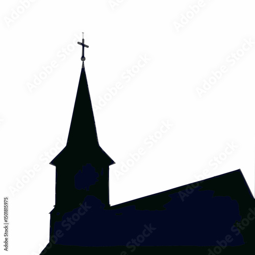 Vector silhouette of a church steeple with a cross on top, against a plain white background.