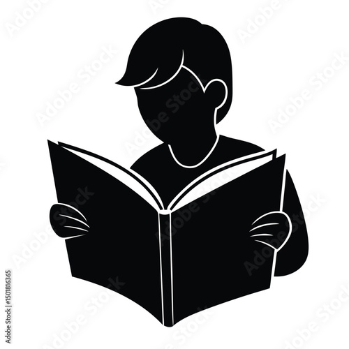 man Reading a book Vector Silhioutte icon