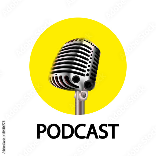Podcast microphone logo, vector art illustration.