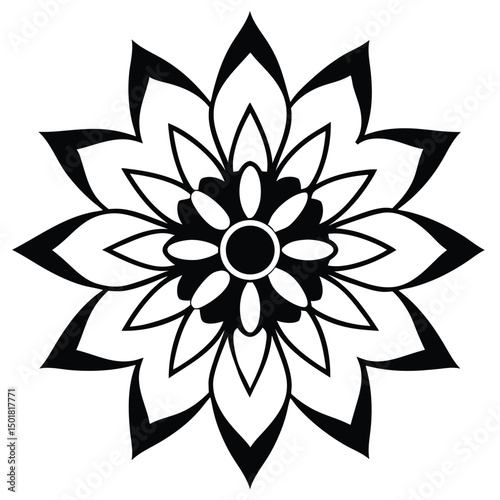 Intricate Floral Mandala Design Black and White Vector Illustration