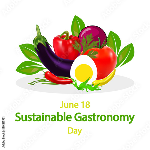 Sustainable gastronomy day june 18 vegetables, vector art illustration.