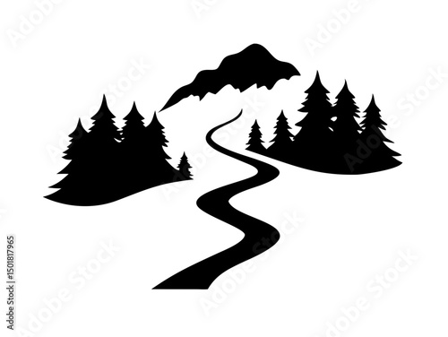 Misty Mountain Pass Winding Through Dense Pine For