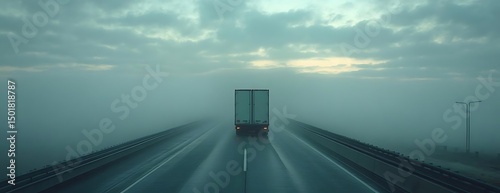 Truck highway fog dawn drive