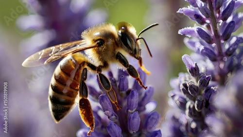 bee on lavender closeup macro photo