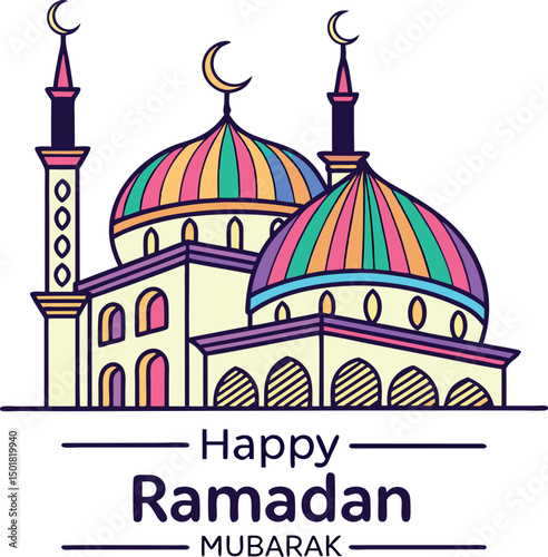 Mosque Silhouette with Rainbow Domes