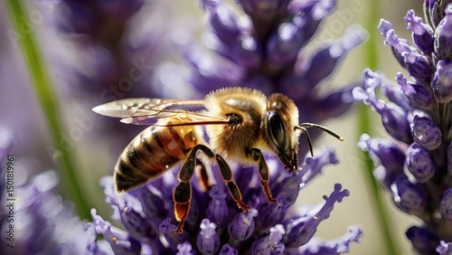 bee on lavender closeup macro photo