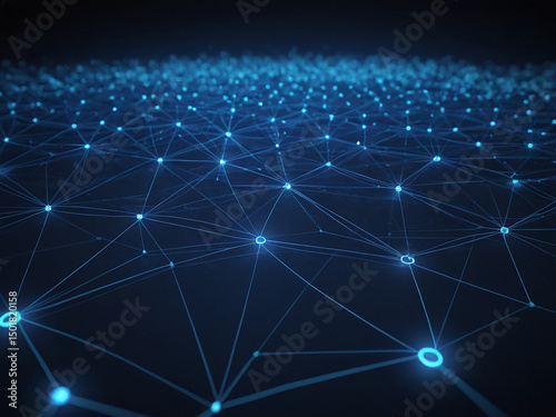 Abstract polygonal space background classic blue with connection lines and dots for tech.