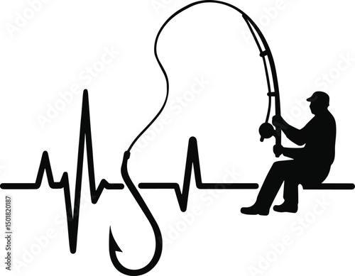 Fishing Heartbeat Vector EPS Design