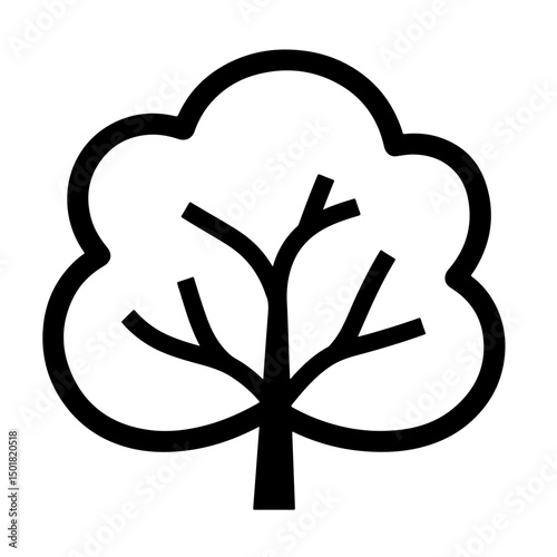 A simple black line art illustration of a tree with a rounded crown.