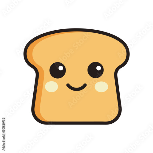 Blushy Toast Slice Kawaii Outline Vector