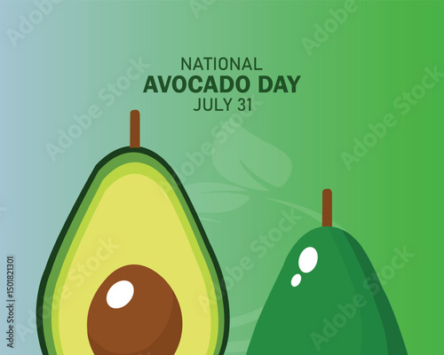 National Avocado Day vector. Halved avocado icon vector. Avocado icon isolated on a green background. Avocado Day Poster, July 31.