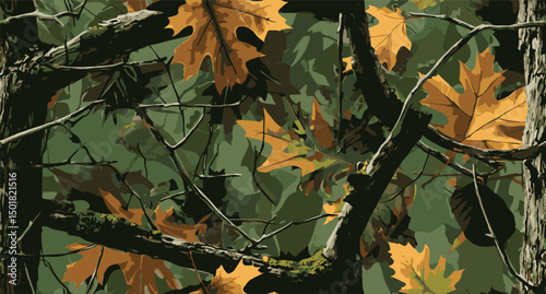 Real Tree Camouflage for hunting. Forest real tree hunting camouflage seamless pattern design for military and hunting uniform. Hunting camouflage