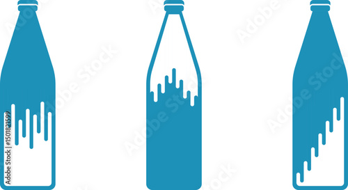 water and milk bottle vector icons, simple glass drink bottles