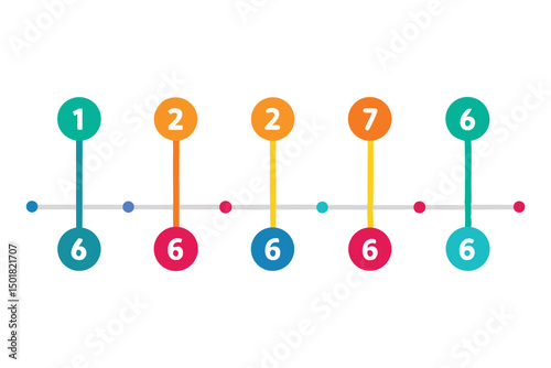 Colorful numbered circles connected with vertical lines on a horizontal axis vector