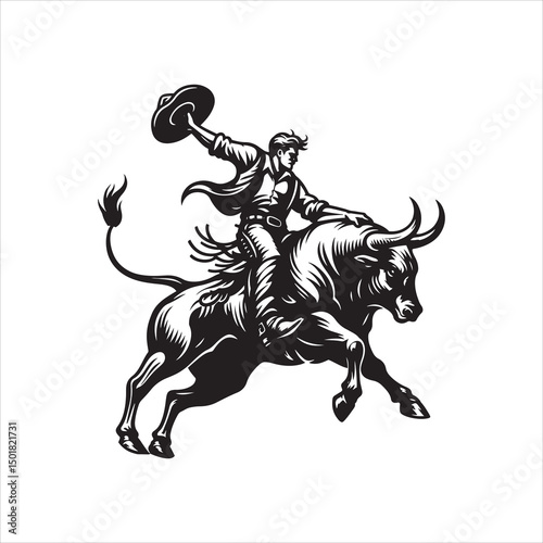 Bull Rodeo Showdown – Cowboy Riding a Bucking Bull in Action

