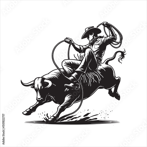 Bull Rodeo Showdown – Cowboy Riding a Bucking Bull in Action


