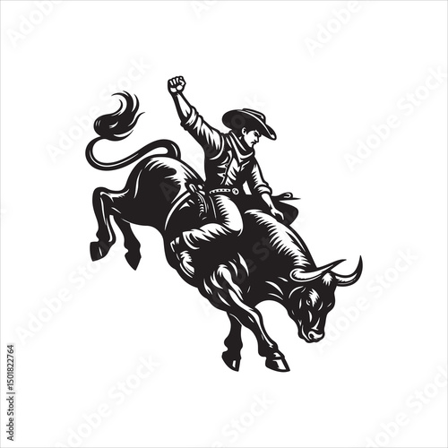 Bull Rodeo Showdown – Cowboy Riding a Bucking Bull in Action

