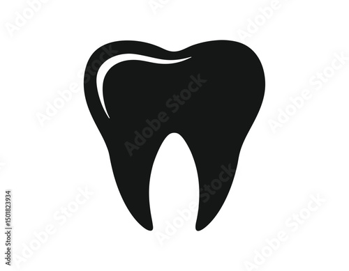 simple black tooth silhouette with a subtle highlight, ideal for dental clinics, oral hygiene products, or health-related designs, offering a clean and universal symbol of dentistry.