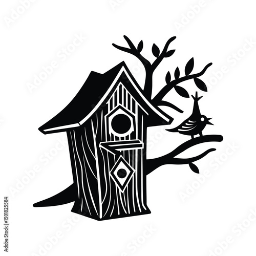 Hand Drawn Wooden Birdhouse Vector Illustration, Bird House Doodle Vector Illustration, Cute Wooden Birdhouse Hand Drawn Vector
