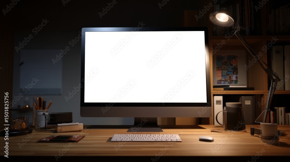 Fototapeta premium Minimalist desk setup with clean surface, embodying a professional and serene workspace concept. 