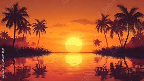 Sunset over a tropical island paradise.