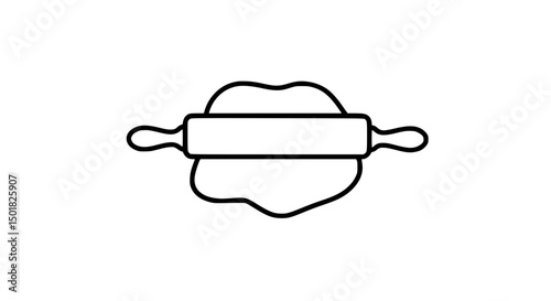 Rolling pin flattening dough black and white icon