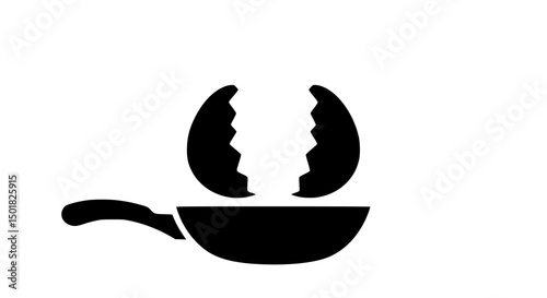 Broken shell egg frying black and white icon