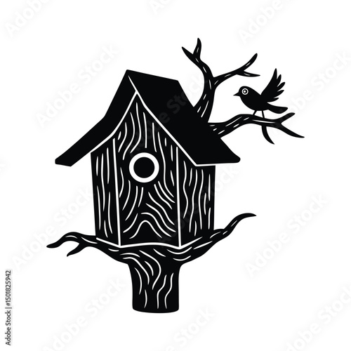 Hand Drawn Wooden Birdhouse Vector Illustration, Bird House Doodle Vector Illustration, Cute Wooden Birdhouse Hand Drawn Vector