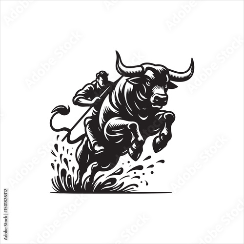 Bull Rodeo Showdown – Cowboy Riding a Bucking Bull in Action


