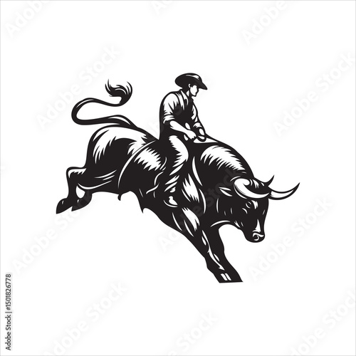 Bull Rodeo Showdown – Cowboy Riding a Bucking Bull in Action

