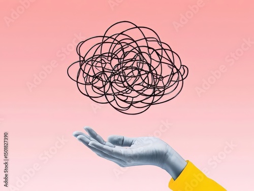 Hand holding tangled wire representing chaos