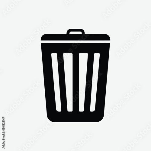 Download a clean, minimalist 2D vector illustration of a trash bin in black silhouette style. Perfect for UI icons, waste management designs, eco-friendly themes, infographics, and web or print use. 