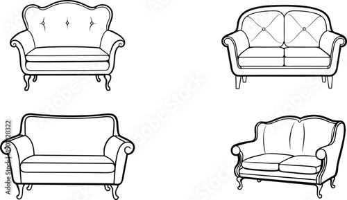 Modern Orange Armchair Line Art Design on Clean Background
