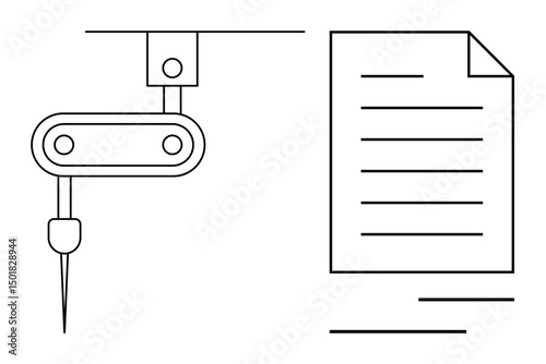 Robotic arm writing on a document, symbolizing automation, innovation, and machine efficiency. Ideal for concepts thumbs up AI, robotics, automation, technology, industry productivity flat simple