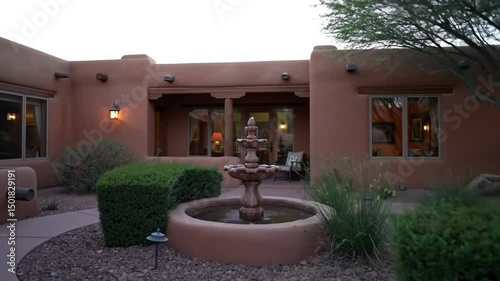 Courtyard Oasis Tranquil Fountain In Southwestern Style Home